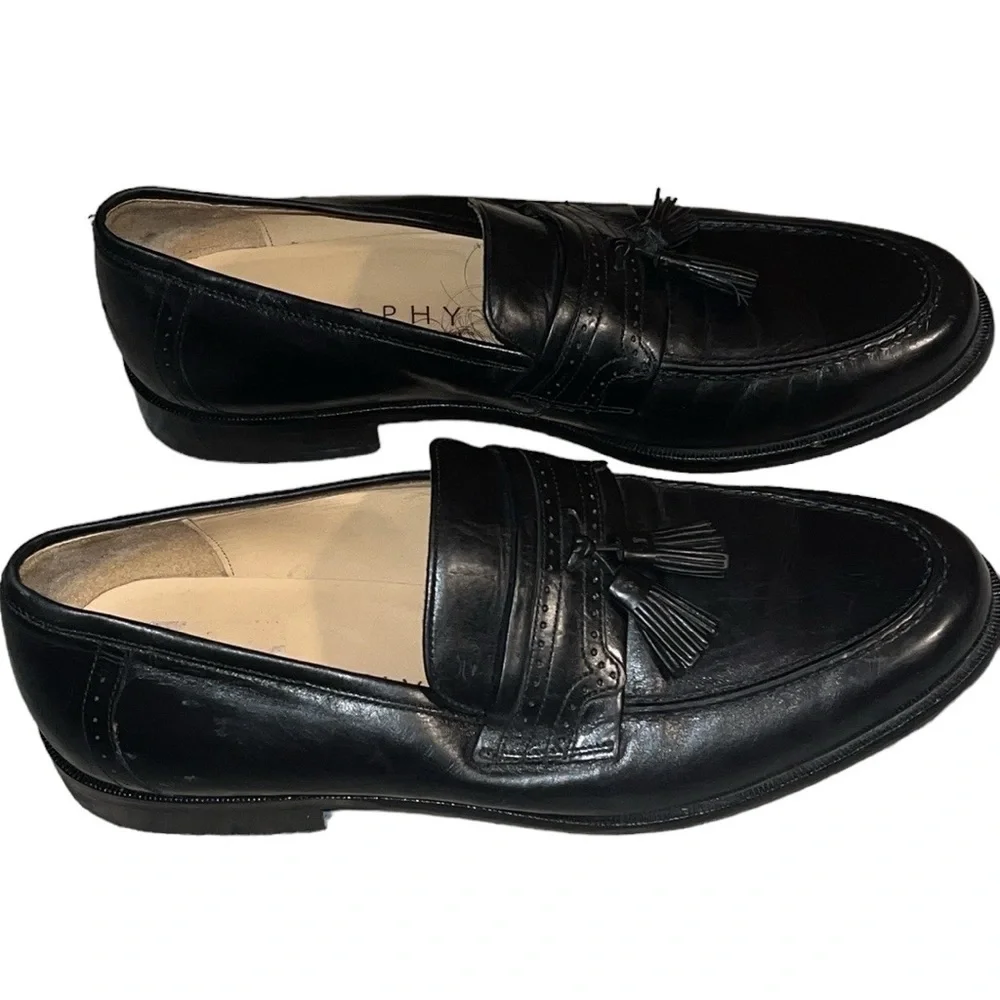 J. Murphy by Johnston & Murphy black leather tassels dress loafers Sz 8 1/2‎
